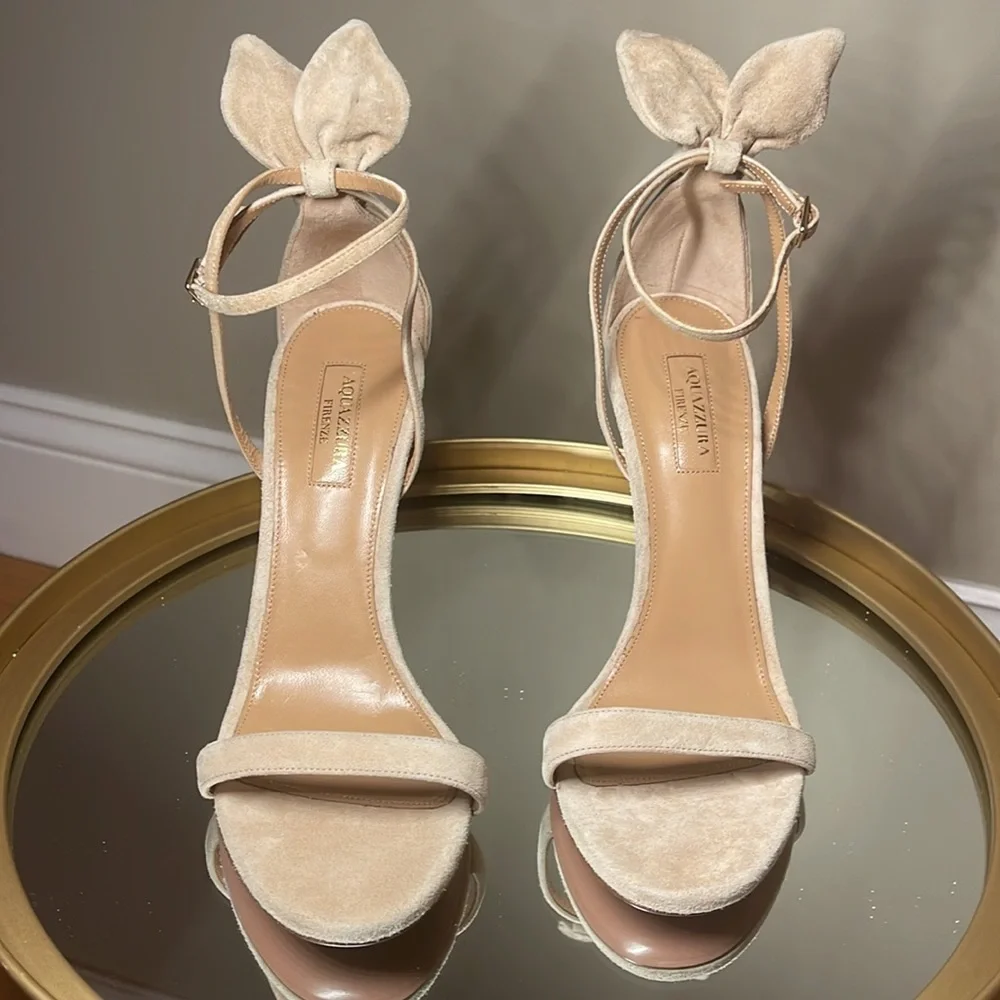 Aquazzura Bow Tie 105 suede heeled sandals sz 39 - Picture 8 of 17